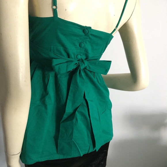 Green spaghetti strap v-neck tank top with empire tie back waist - Picture 6 of 8